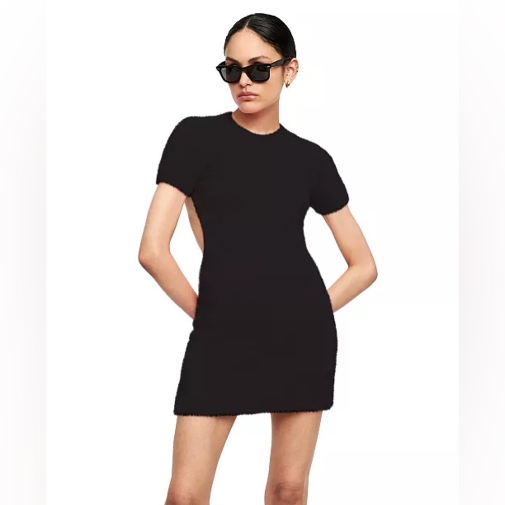 LIONESS Westside Backless Furry Mini Dress Black